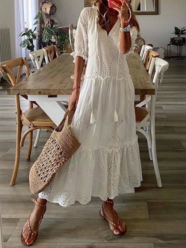 Romantic Color Short Sleeve Maxi Dress