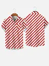 Plaid Series Retro Stylish White-Red Diagonal Stripes Printing Men's Short Sleeve Shirt