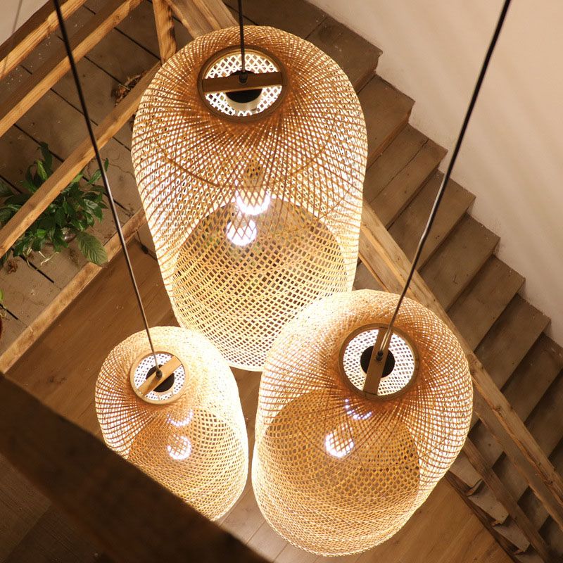 Bamboo Elongated Pendant Lights for Living Room