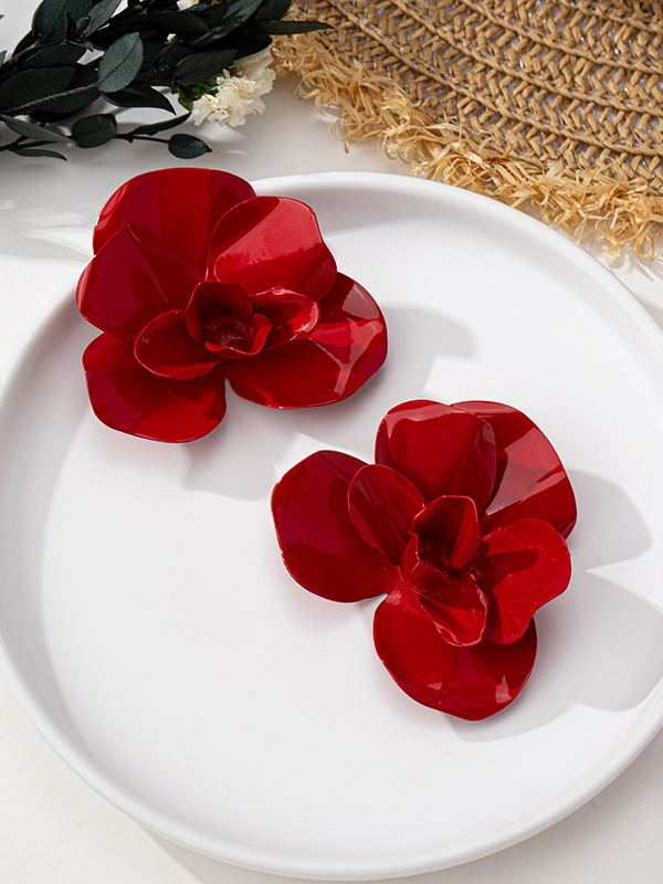Flower Shape Earrings Accessories RED-One_size