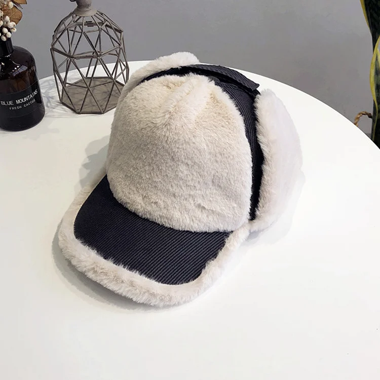 Men Women Winter Cap Hat Thick Warm Unisex Baseball Cap Earflap Cap Men Women Berber Fleece Baseball Bomber Hat Gorras