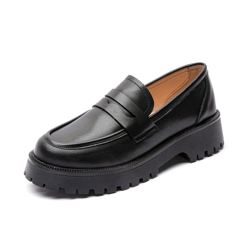 AIYUQI Spring Shoes Female British Style 2021 New Thick-soled College Style Casual Loafers Genuine Leather Fashion Shoes Girls
