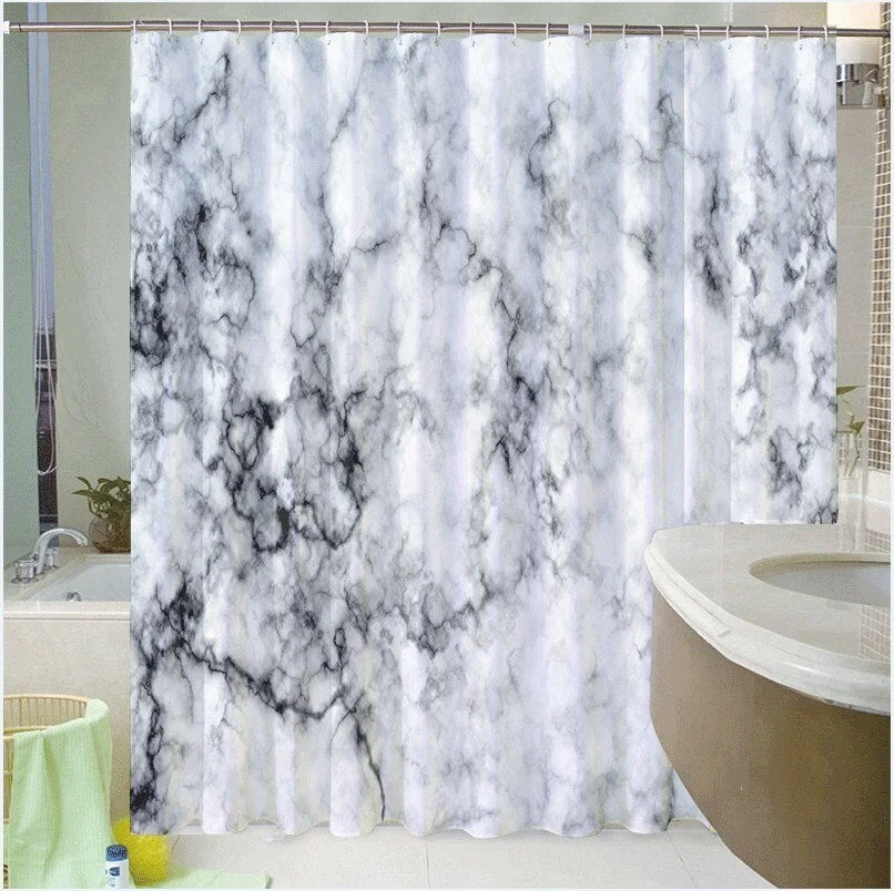 Marble Striped Shower Curtain Blue Black Simple Design Wave Bathroom Accessories Decorative Waterproof Screen With Hook