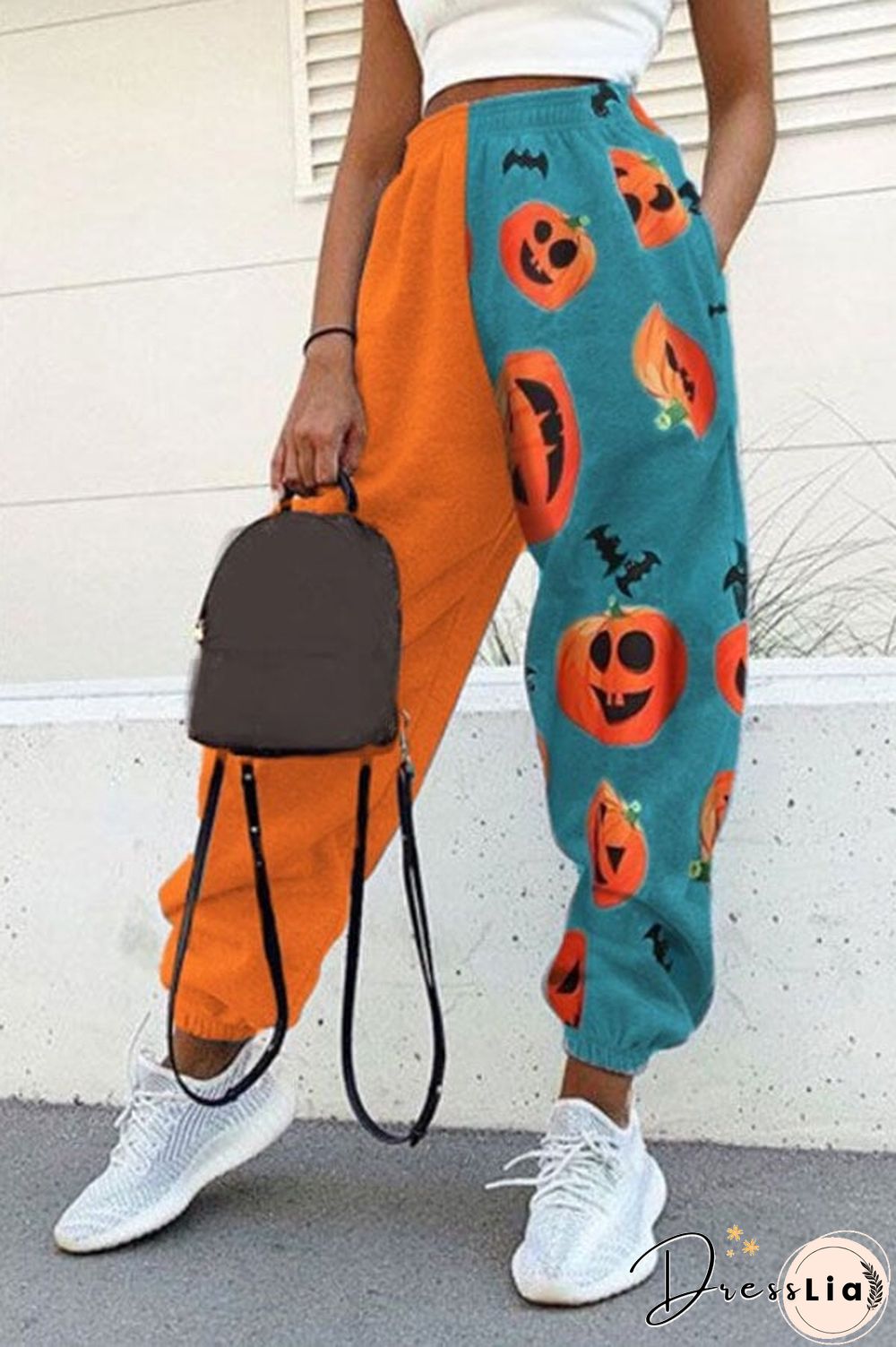 Fashion Halloween Print Patchwork Trousers