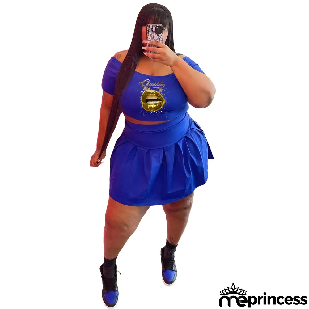 Fashion Plus Size Athleisure Pleated Skirt Two Piece Set