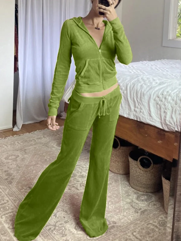 Brownm vintage velvet tracksuit set with zip and hood