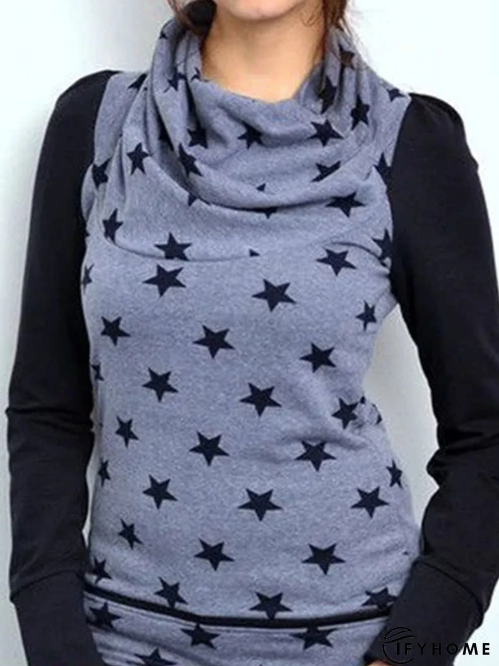Fit Cowl Neck Cotton-Blend Star Causal Tunic Top | IFYHOME