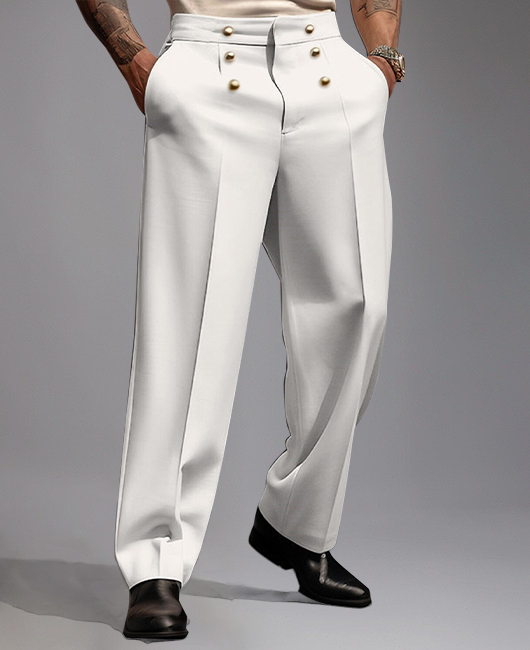 Fashion Button Mid-Rise Straight Solid Suit Pants