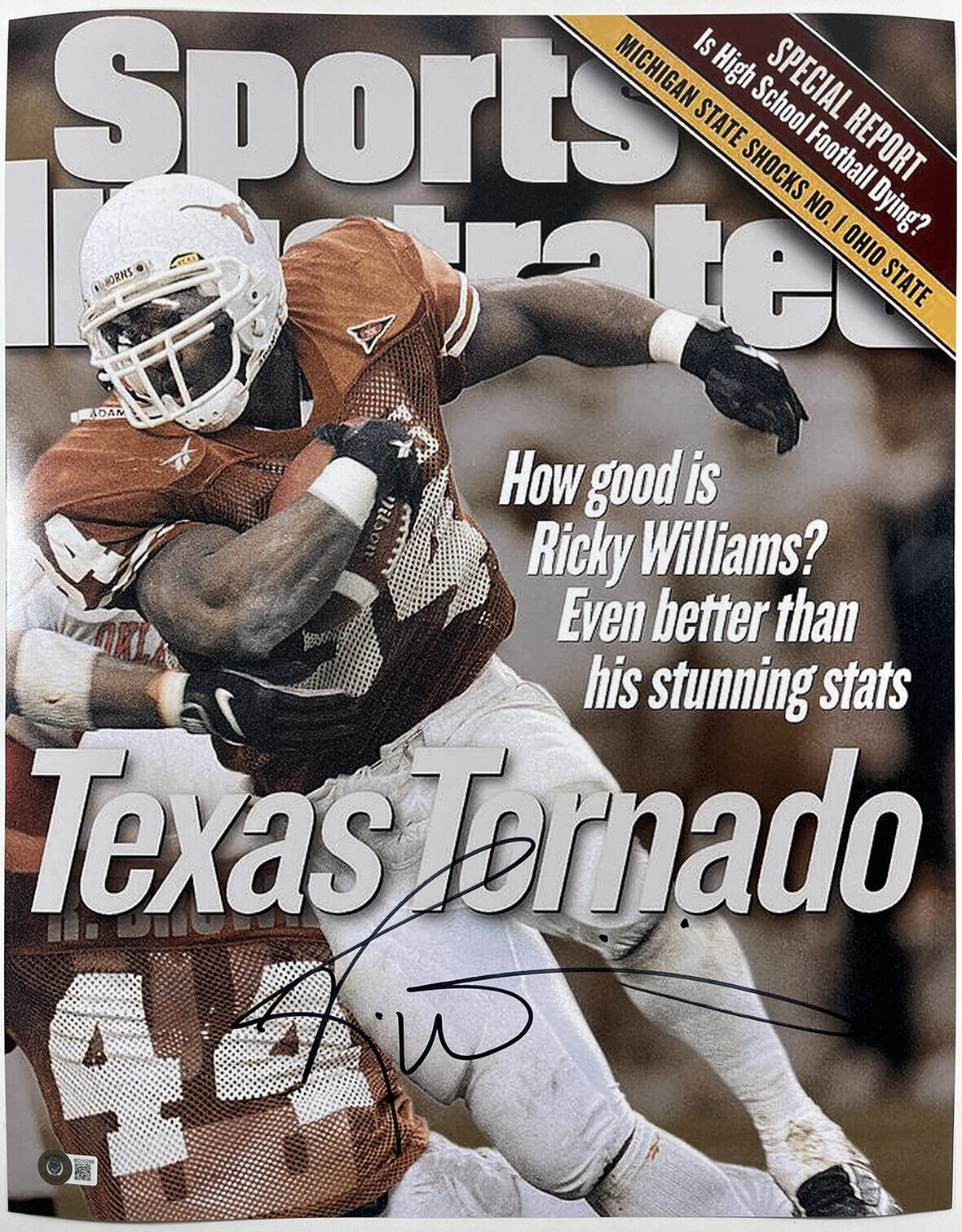 RICKY WILLIAMS SIGNED SPORTS ILLUSTRATED 16x20 Photo Poster painting TEXAS LONGHORNS BAS COA