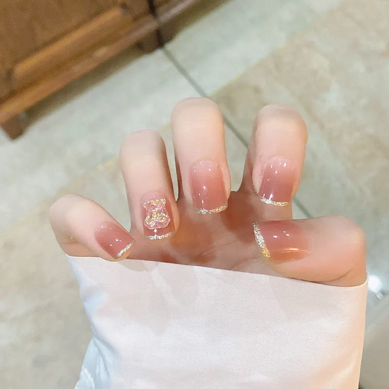 24pcs Green Color False Nails Glitter Style Short Full Colver Acrylic Fashion Fake Nails With Glue DIY Art Manicure Products TY-Nail Inspo