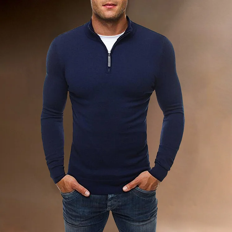BrosWear Fall Winter Casual Slim Fit High Neck Knit Zipper Collar Sweater