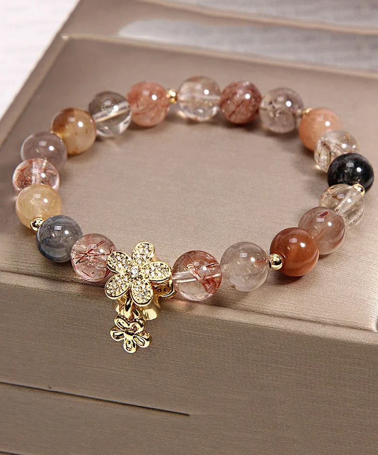 Handmade Multicolour Crystal Zircon Floral Charm Bracelet