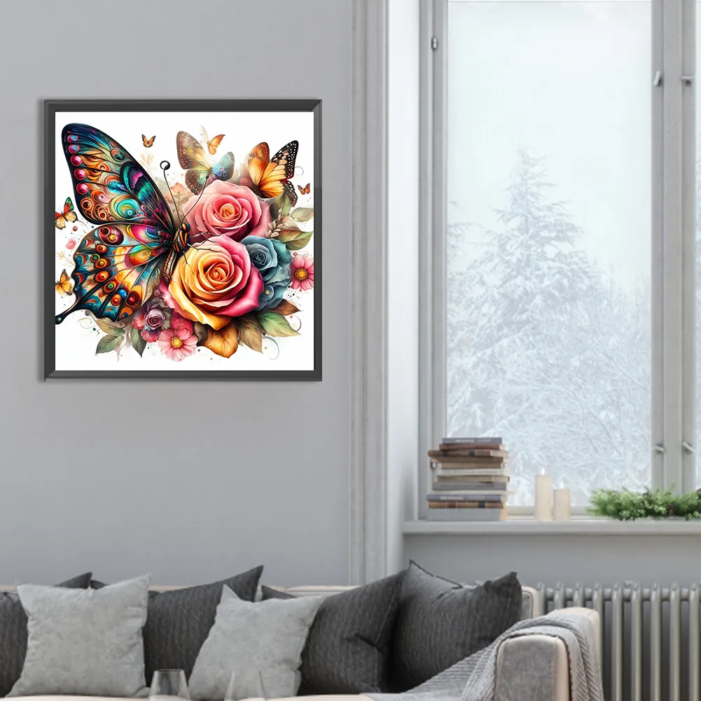 Diamond Painting - Full Round Drill - Flower Butterfly(Canvas|30*30cm)