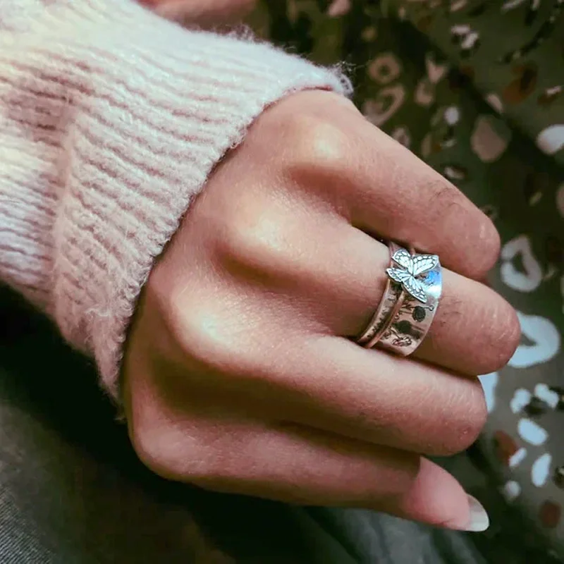 Butterflies Silver Spinner Ring