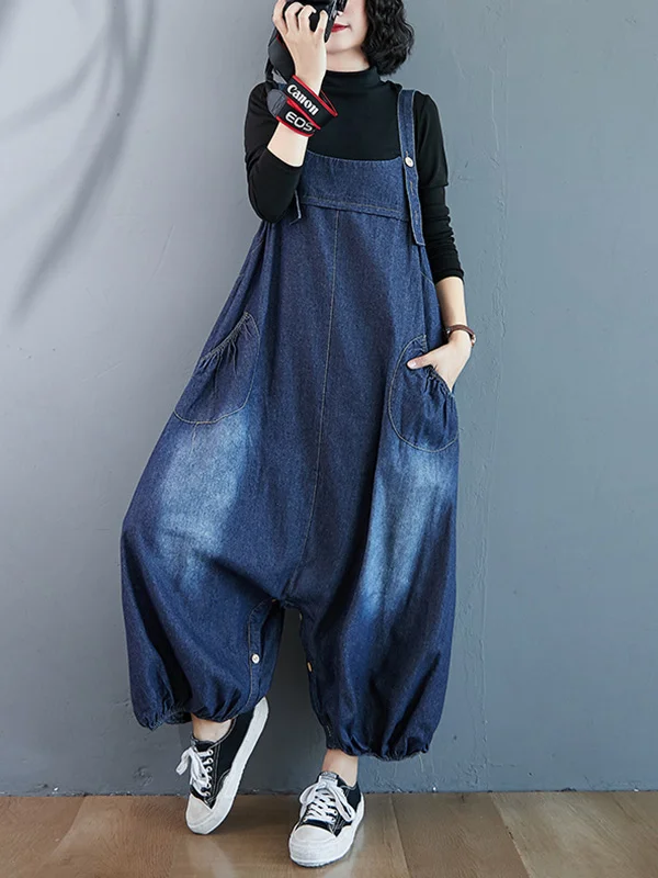 Simple Denim Buttoned Overalls and Dress