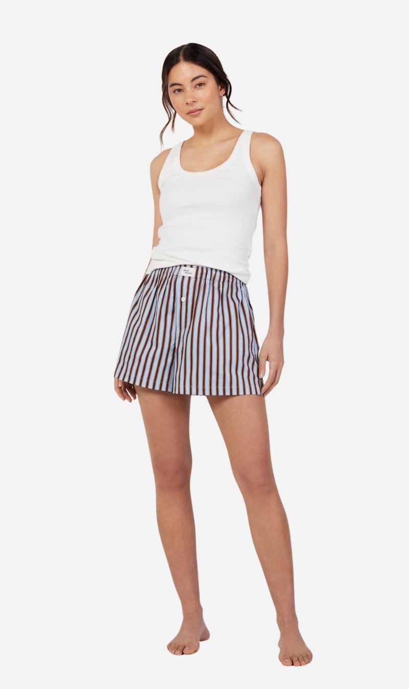 Dear Dylan | Riviera Stripe Boxer Short - Azul/Cr&egrave;me/Umber
