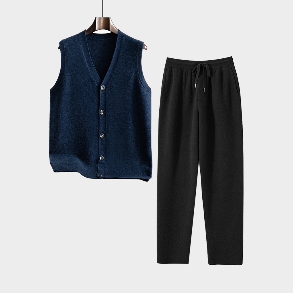 Men's Cashmere Cardigan and Pants Set | Classic Casual Knitwear REAL SILK LIFE