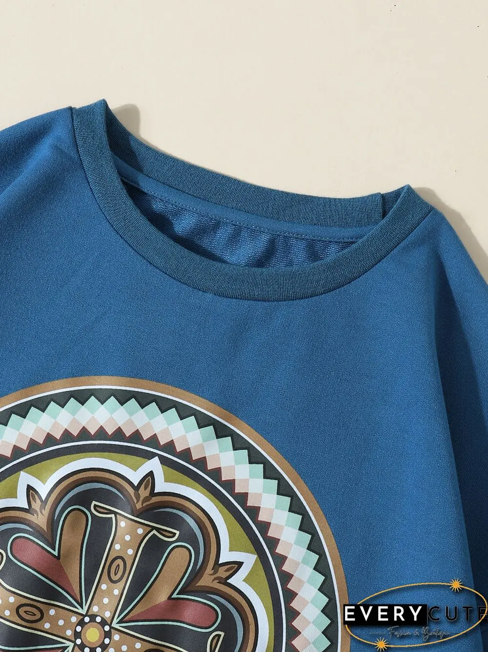 Cross Geometric Pattern Crew Neck Long Sleeve Loose Sweatshirt