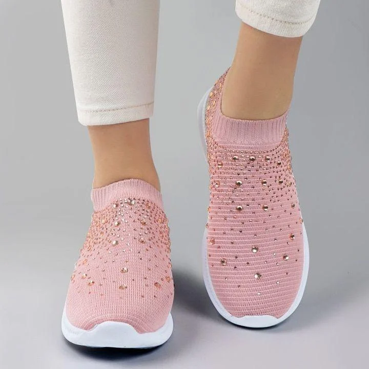 Women's Crystal Breathable Orthopedic Arch Support Slip-On Walking Sneakers Shoes