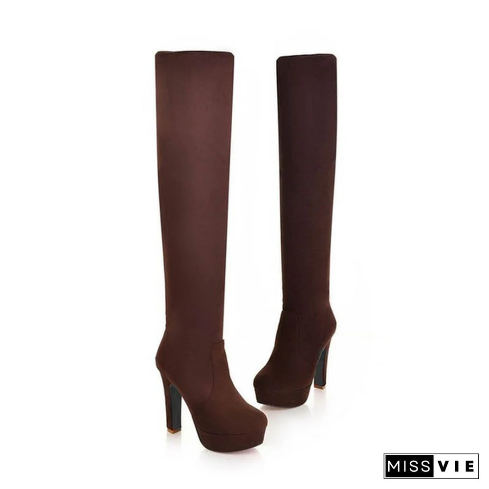 The New Autumn/winter Thigh-high Boots with Three Styles of Wear, Elastic and Matted Waterproof Platform, High-heel, Chunky-heel and Over-the-knee Boots Size 34-48
