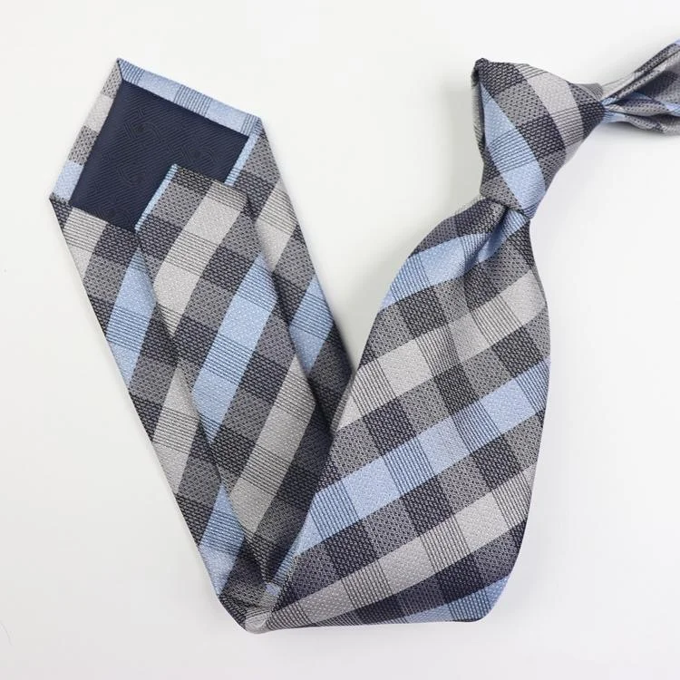 Cravate en soie bleu nattier à carreaux- SOIE PLUS