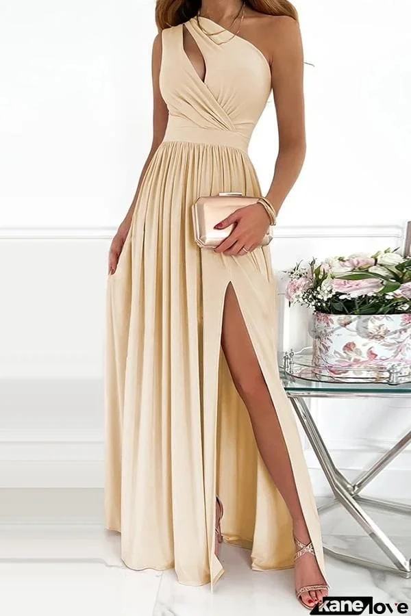 Solid One Shoulder Party/Elegant Maxi Dress