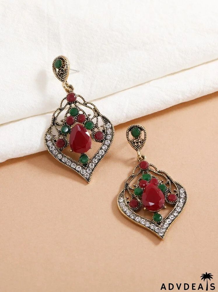 Rhinestone Decor Geometric Drop Earrings