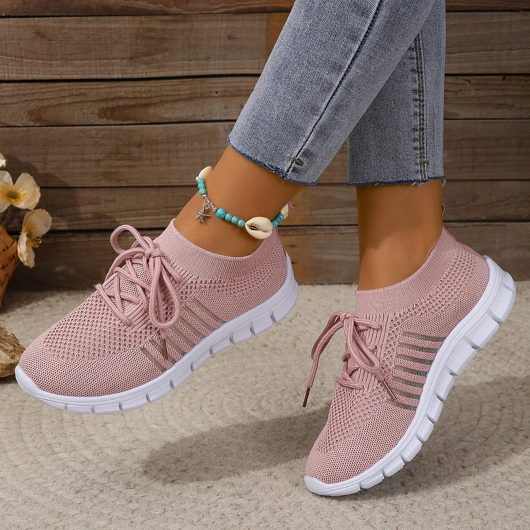 Yyvonne 43-Yard Single-Shoe Lace Mesh Sneakers Women's Version Of Lightweight Flat-Bottomed Large-Size Sneakers