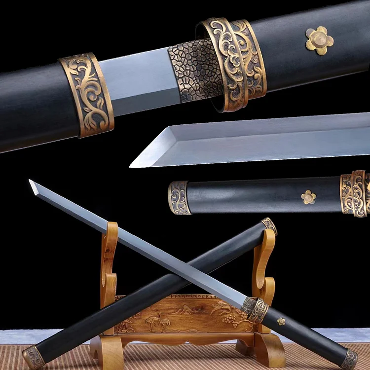 Black Sheath Golden TSUBA sword Handmade high manganese steel Full Tang Katana,Japanese samurai sword,Baked silver blade sword(Phantom Rose) Active
