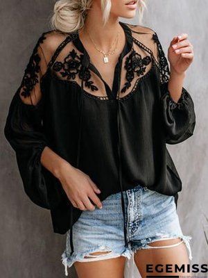 Women's T-shirt Solid Colored Lace Ruffle Round Neck Tops Basic Top White Orange Brown-0207829 | EGEMISS
