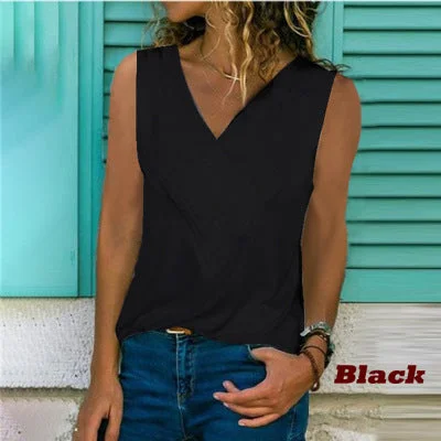 V-neck stitching solid color T-shirt
