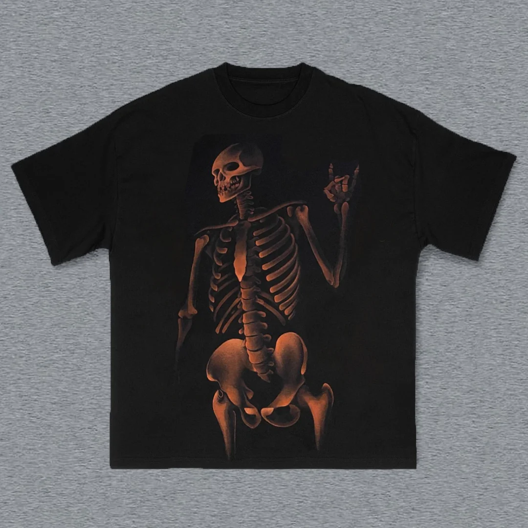 Skull Hand-painted Print Short Sleeve T-Shirt