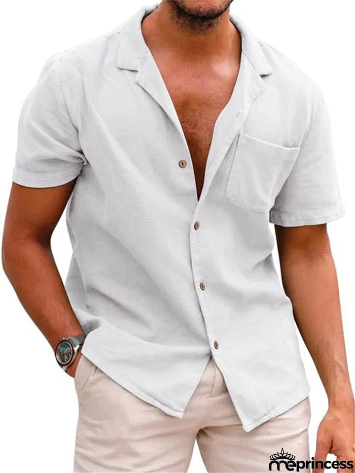 Men's Button Up Cozy Linen Cotton Short Sleeved Shirts