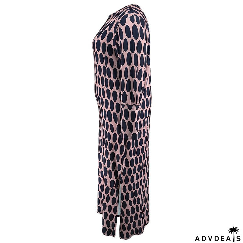 Plus Size Women Turndown Collar Long Sleeve Slit Dress