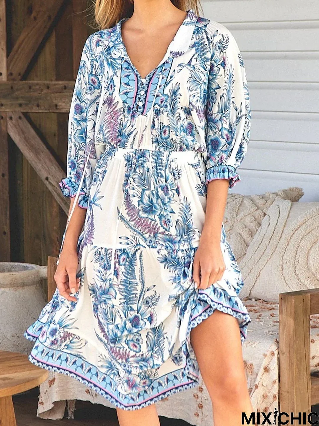 Shawl Collar Loose Vacation Dress