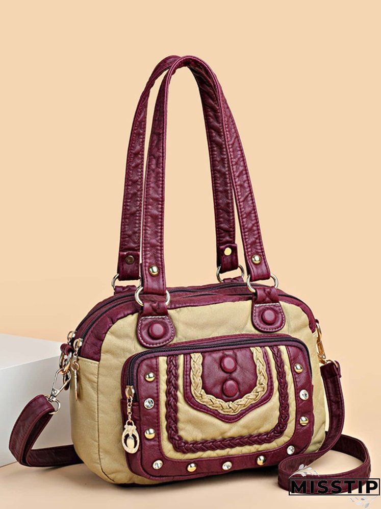 Colorblock Rhinestone Decor Shoulder Bag