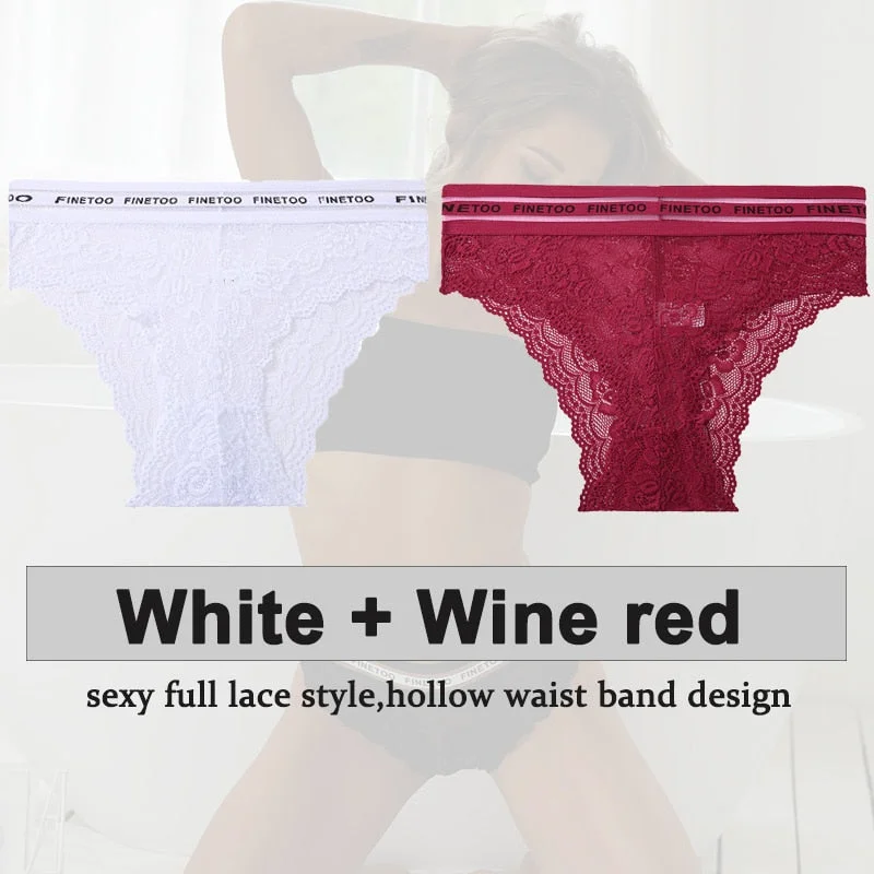 2PCS/Set Underwear Lace Panties Women's Lingerie Sexy Panties Female Underpants Floral Lace Perspective Waist Band Briefs Panty