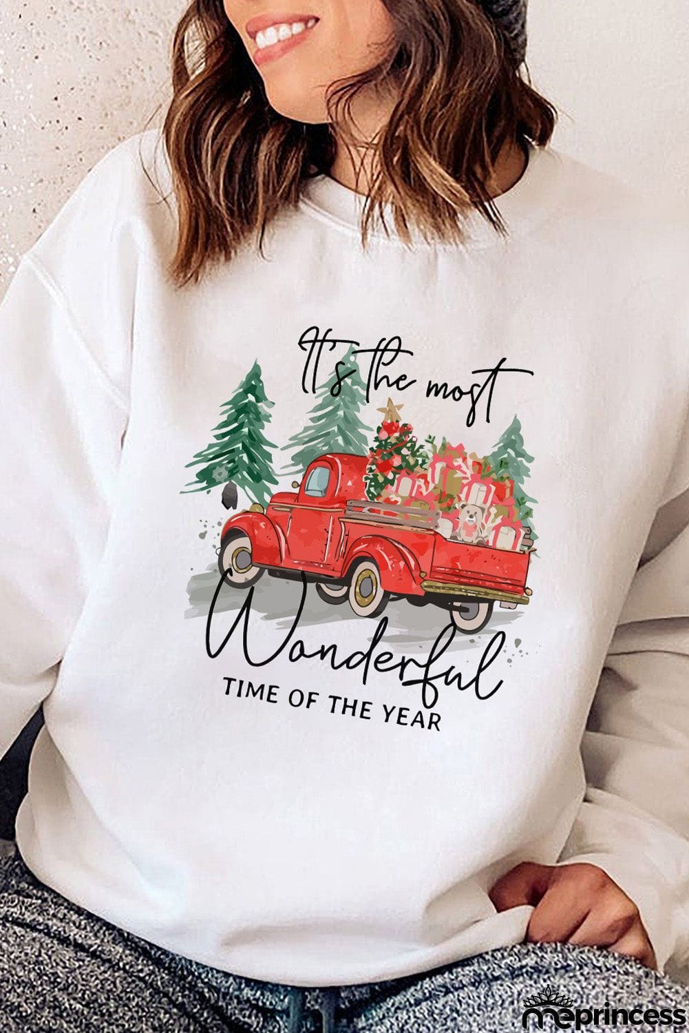 Christmas Truck Letter Graphic Print Pullover Sweatshirt