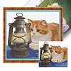 Orange Cat and Kerosene Lamp Partial Stamped Cross Stitch Kit 14CT 2 Strands 42x38cm
