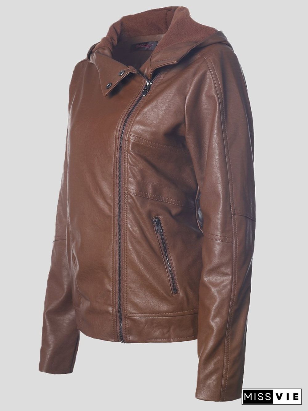 Women's Jackets Vintage Long Sleeve Hooded Leather Jacket
