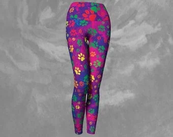 Pornhint Leggings Tights Rainbow Paw Tights Cute Paw Print Leggings Rainbow Dog Paws Print - Dawn Mercer Designer Wear