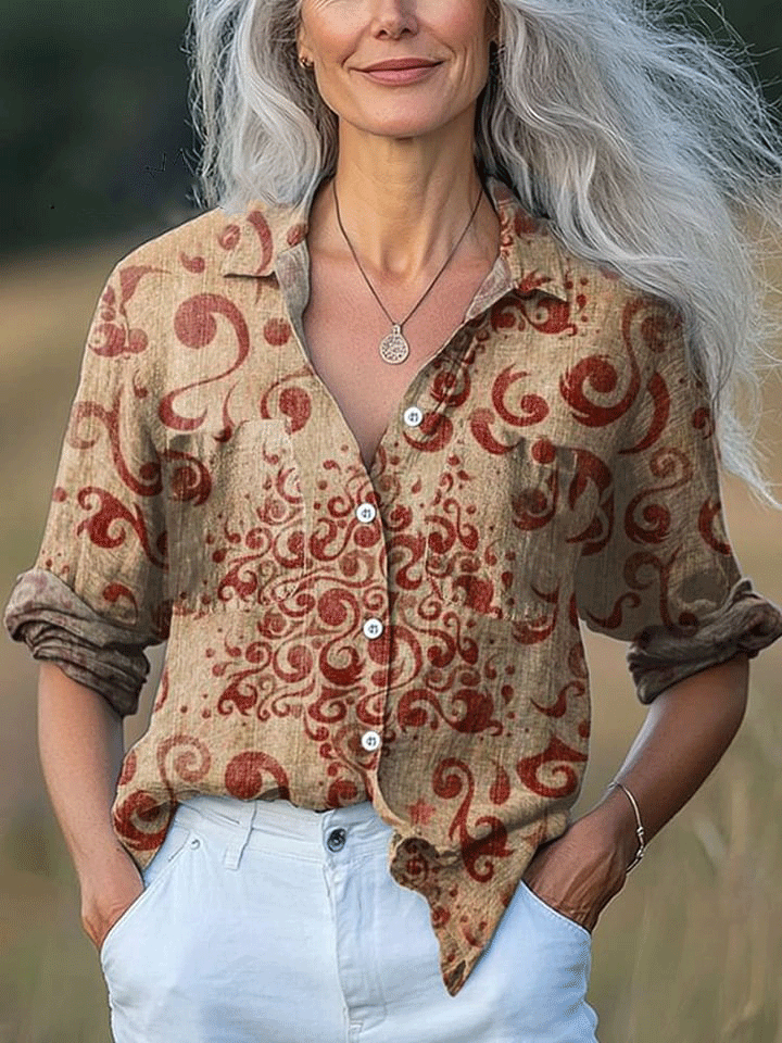 Women's  Flowers Art Print Casual Long Sleeve Comfortable Cotton Shirt