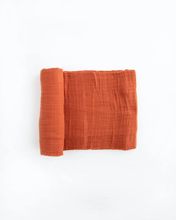 Cotton Muslin Swaddle Blanket - Rust