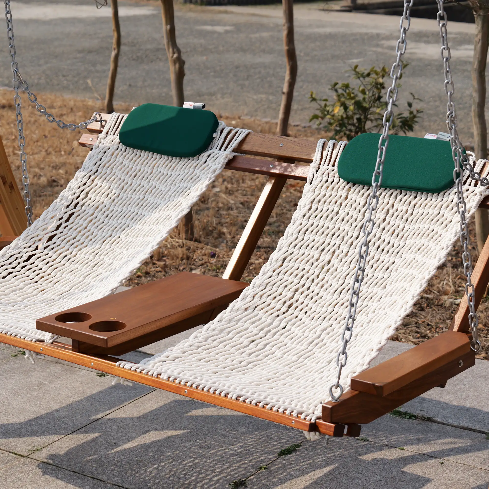 Solid Iroko Wooden 60 inches Double Hammock Seat Porch Swing