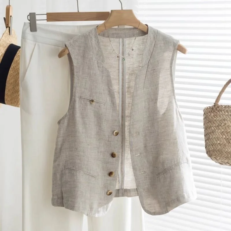 Ueong Sense V-Collar Suit Vest Women's Style 2024 Summer Waistcoat Thin Fashionable Vest Jacket Woman