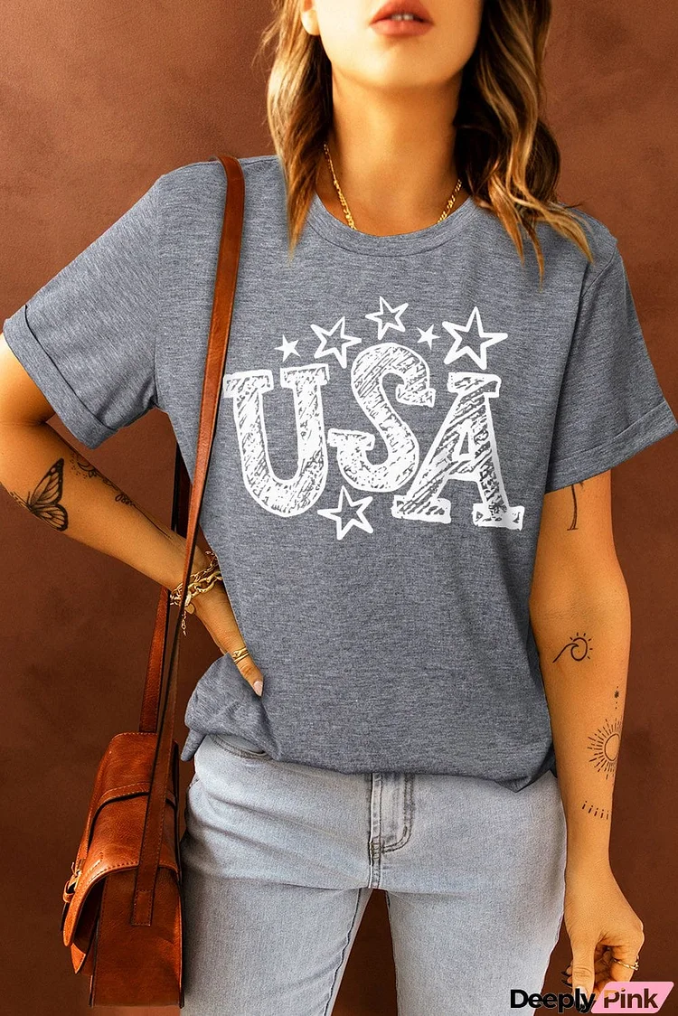 USA Star Graphic Round Neck Tee