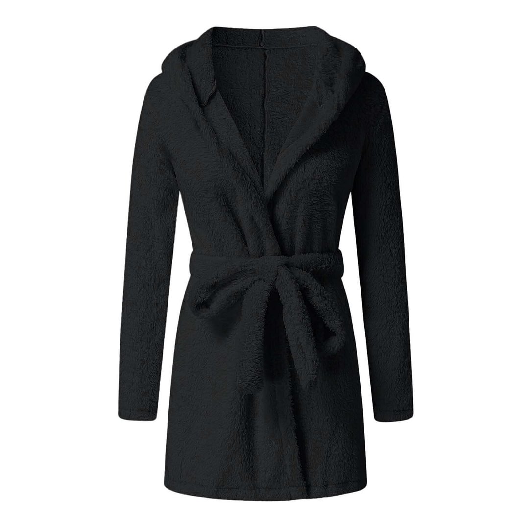 Women Plush Bandage Robe Soft Comfortable Cute Warm Pajamas Winter Sleepwear Shower Spa Bathrobe Sleep Nightgown Dressing Gown
