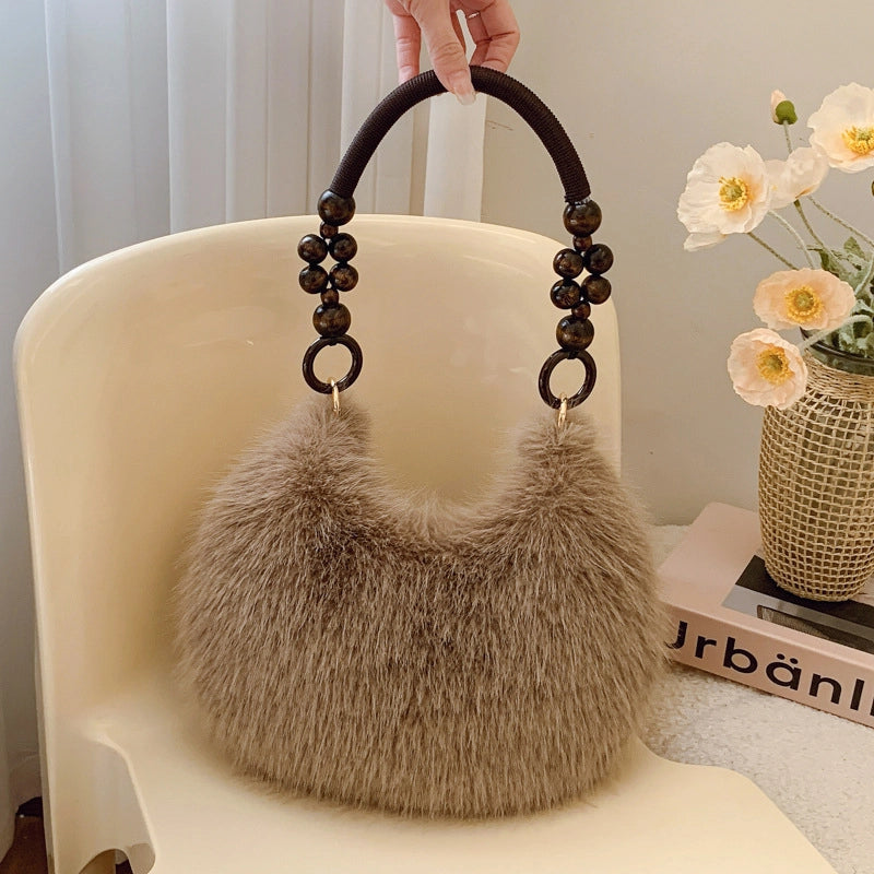 Women’s Medium Plush Solid Color Classic Style Streetwear Pillow Shape Zipper Underarm Bag