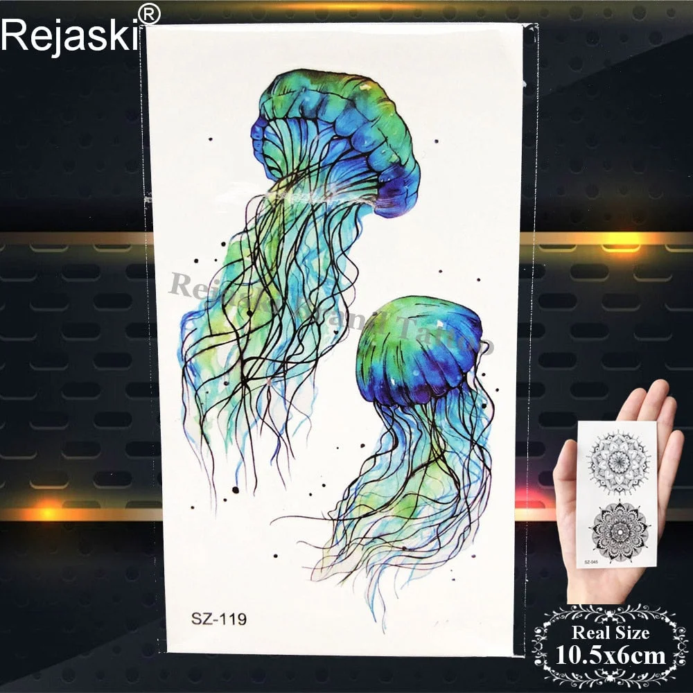 Rejaski Black Temporary Tattoo Stickers Women Iceberg Arm Geometry Waterproof Tatoos Men Mountain Fake Tattoo 3D Summer Style
