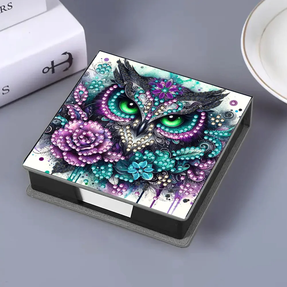 PU 5D Diamond Painting Kit Note Box DIY Diamond Art Notepad Box (Owl)